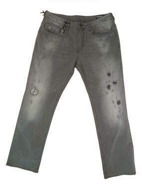 Sz 36x32 Men's Distressed Gray Jeans - Slim Straight Fit